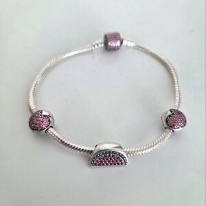 Pandora Elegant Silver and Pink Charm Bracelet